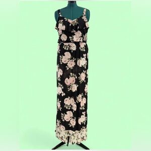 Black and Pink Floral sleeveless Maxi Dress